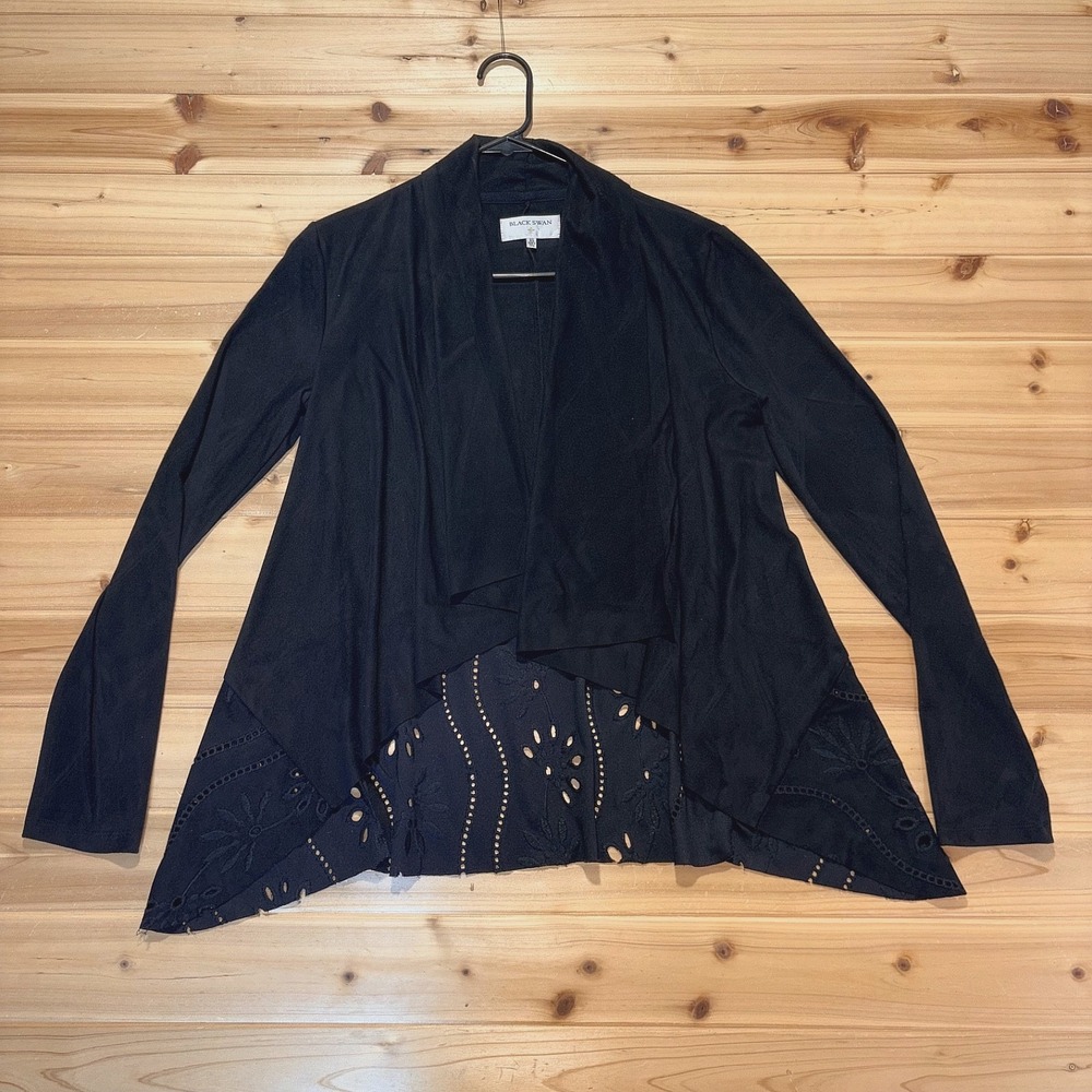Black Swan Cardigan Womens XS Black Faux Suede Open Front Long Sleeve Sweater